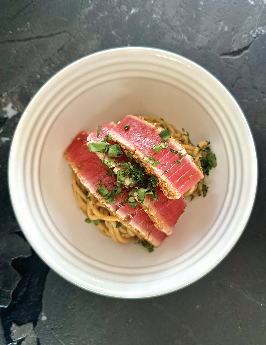 Tuna with Chilled Wasabi-Hoisin Udon Noodles
